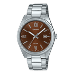 CASIO ENTICER MEN MTP-1302DD-5AVDF BROWN ANALOG DIAL SILVER STAINLESS STEEL BAND A2342