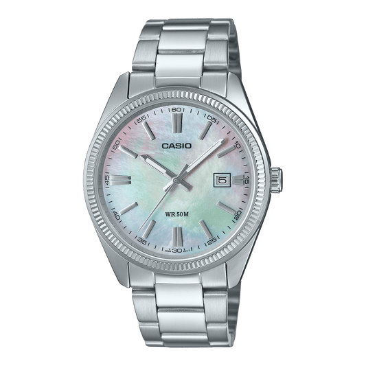 CASIO ENTICER MEN MTP-1302DS-7AVDF WHITE ANALOG DIAL SILVER STAINLESS STEEL BAND A2344
