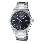 CASIO MTP-1302PD-1A1VEF BLACK ANALOG DIAL SILVER STAINLESS STEEL BAND MEN'S WATCH A2226