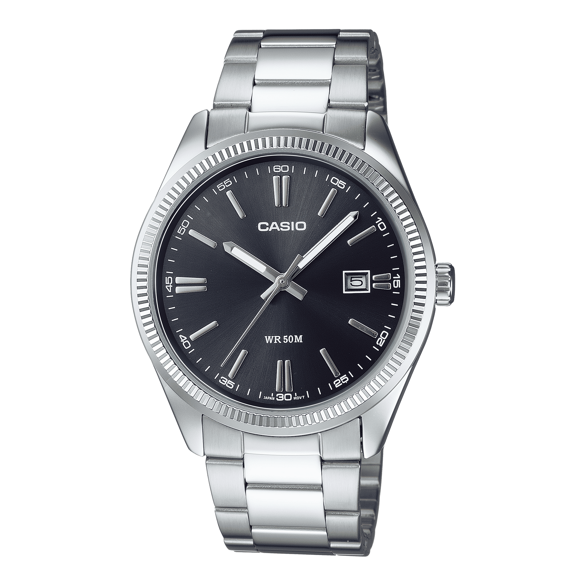 CASIO MTP-1302PD-1A1VEF BLACK ANALOG DIAL SILVER STAINLESS STEEL BAND MEN'S WATCH A2226