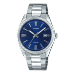 CASIO MTP-1302PD-2AVEF BLUE ANALOG DIAL SILVER STAINLESS STEEL BAND MEN'S WATCH A2227