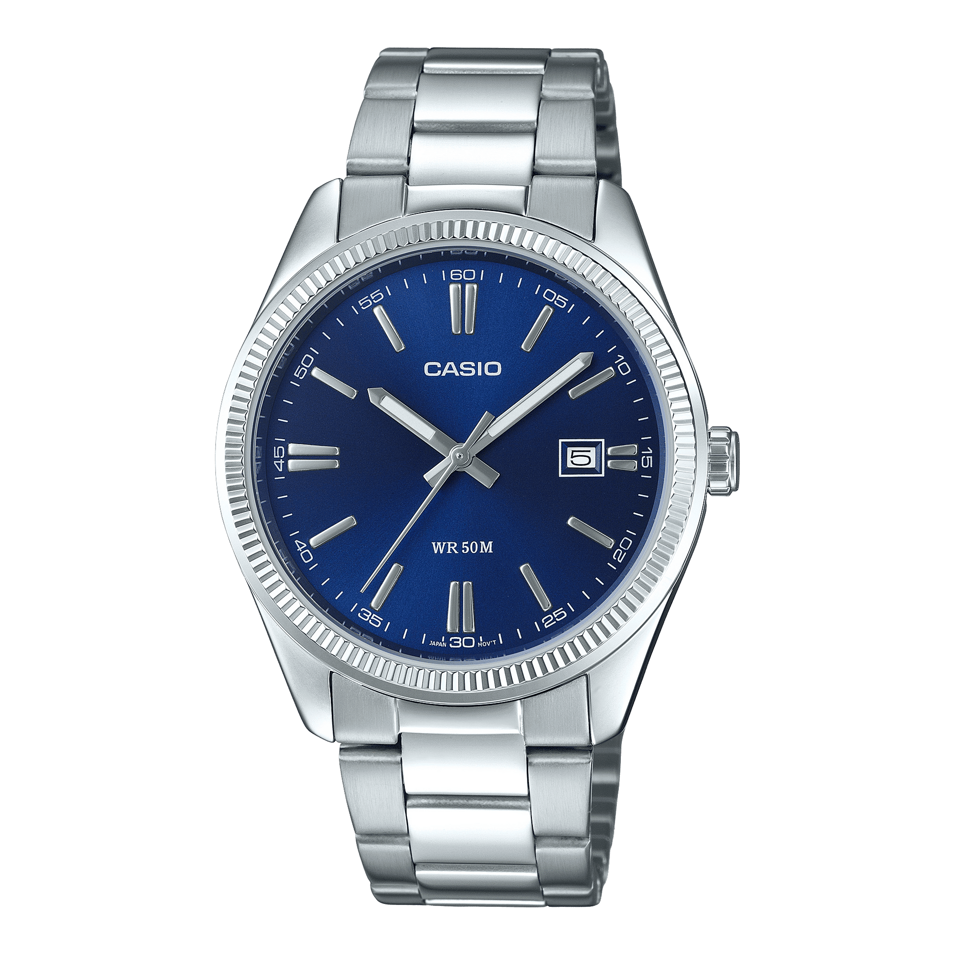CASIO MTP-1302PD-2AVEF BLUE ANALOG DIAL SILVER STAINLESS STEEL BAND MEN'S WATCH A2227