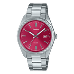 CASIO ENTICER MEN MTP-1302PD-4AVEF RED ANALOG DIAL SILVER STAINLESS STEEL BAND A2367