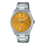 CASIO ENTICER MEN MTP-1302PD-9AVEF YELLOW ANALOG DIAL SILVER STAINLESS STEEL BAND A2369