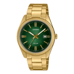 CASIO ENTICER MEN MTP-1302PGC-3AVEF GREEN ANALOG DIAL GOLD STAINLESS STEEL BAND A2374