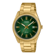 CASIO ENTICER MEN MTP-1302PGC-3AVEF GREEN ANALOG DIAL GOLD STAINLESS STEEL BAND A2374