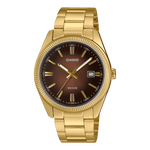 CASIO ENTICER MEN MTP-1302PGC-5AVEF BROWN ANALOG DIAL GOLD STAINLESS STEEL BAND A2375