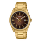CASIO ENTICER MEN MTP-1302PGC-5AVEF BROWN ANALOG DIAL GOLD STAINLESS STEEL BAND A2375