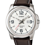 CASIO MTP-1314L-7AVDF WHITE ANALOG DIAL BROWN LEATHER BAND MEN'S WATCH A553