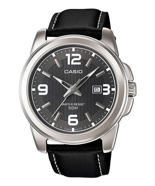 CASIO MTP-1314L-8AVDF GRAY ANALOG DIAL BLACK LEATHER BAND MEN'S WATCH A554
