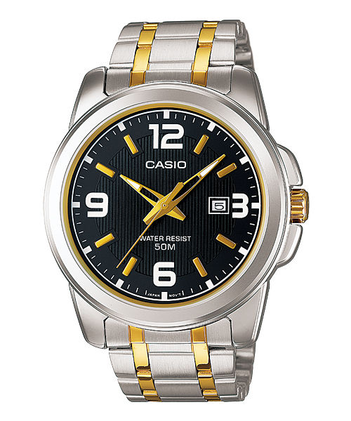 CASIO MTP-1314SG-1AVDF BLACK ANALOG DIAL DUAL TONED STAINLESS STEEL BAND MEN'S WATCH A777