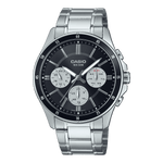 CASIO ENTICER MEN MTP-1374D-1A3VDF BLACK ANALOG DIAL SILVER STAINLESS STEEL  BAND A2345