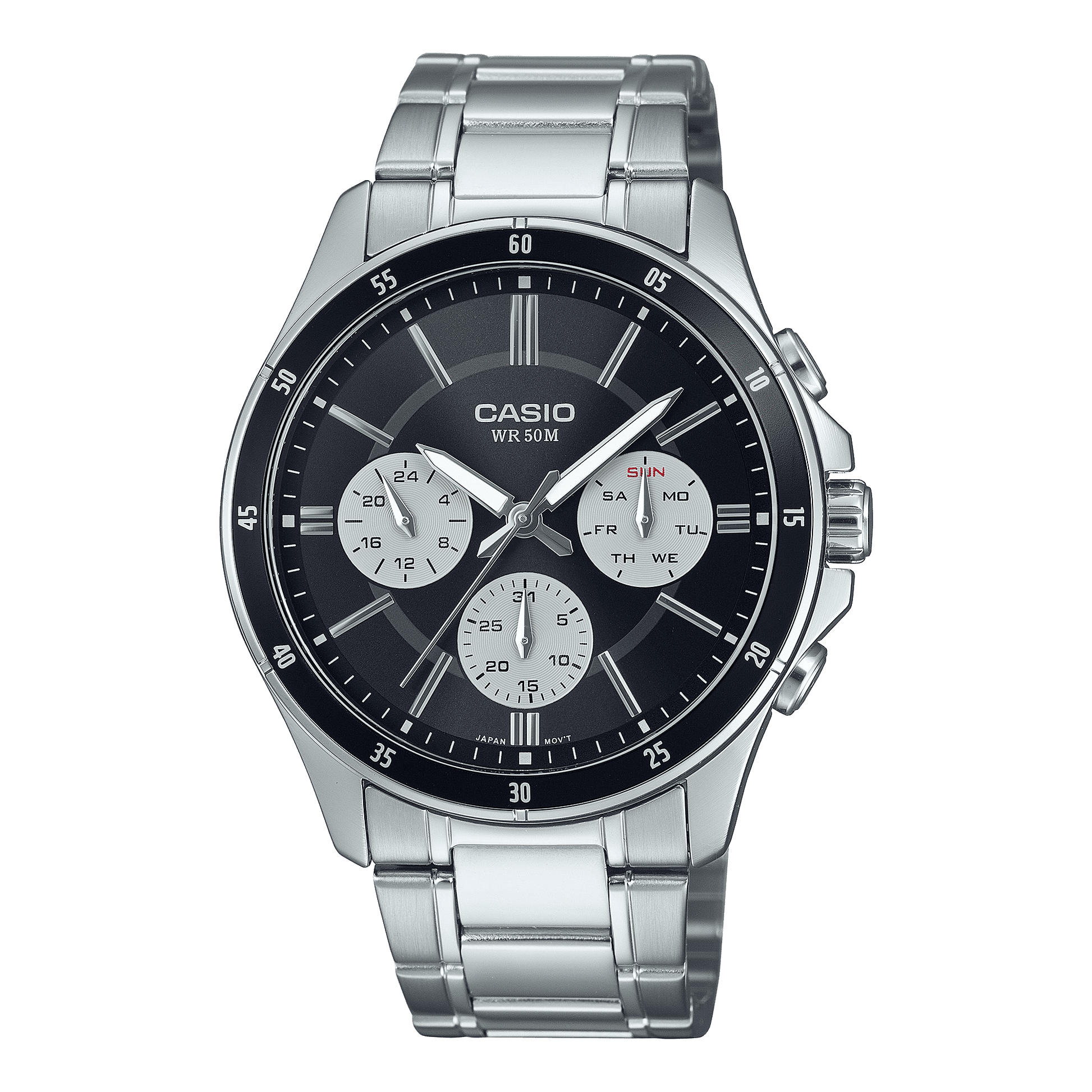 CASIO ENTICER MEN MTP-1374D-1A3VDF BLACK ANALOG DIAL SILVER STAINLESS STEEL  BAND A2345