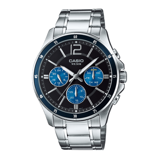 CASIO ENTICER MEN MTP-1374D-2AVDF BLUE ANALOG DIAL SILVER STAINLESS STEEL BAND A950