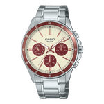 CASIO ENTICER MEN MTP-1374D-5A2VDF CREAM ANALOG DIAL SILVER STAINLESS STEEL  BAND A2347