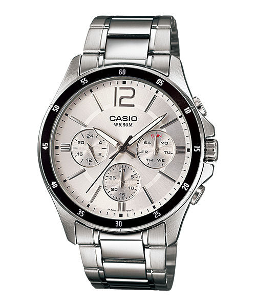 CASIO MTP-1374D-7AVDF SILVER-BLACK ANALOG DIAL SILVER STAINLESS STEEL BAND MEN'S WATCH A833