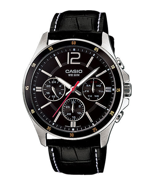 CASIO MTP-1374L-1AVDF BLACK ANALOG DIAL BLACK LEATHER BAND MEN'S WATCH A834