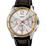 CASIO MTP-1374L-7AVDF SILVER-GOLD ANALOG DIAL BROWN LEATHER BAND MEN'S WATCH A835