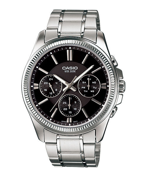 CASIO MTP-1375D-1AVDF BLACK ANALOG DIAL SILVER STAINLESS STEEL BAND MEN'S WATCH A836