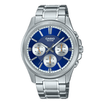 CASIO MTP-1375D-2A1VDF BLUE ANALOG DIAL SILVER STAINLESS STEEL BAND MEN'S WATCH A2228