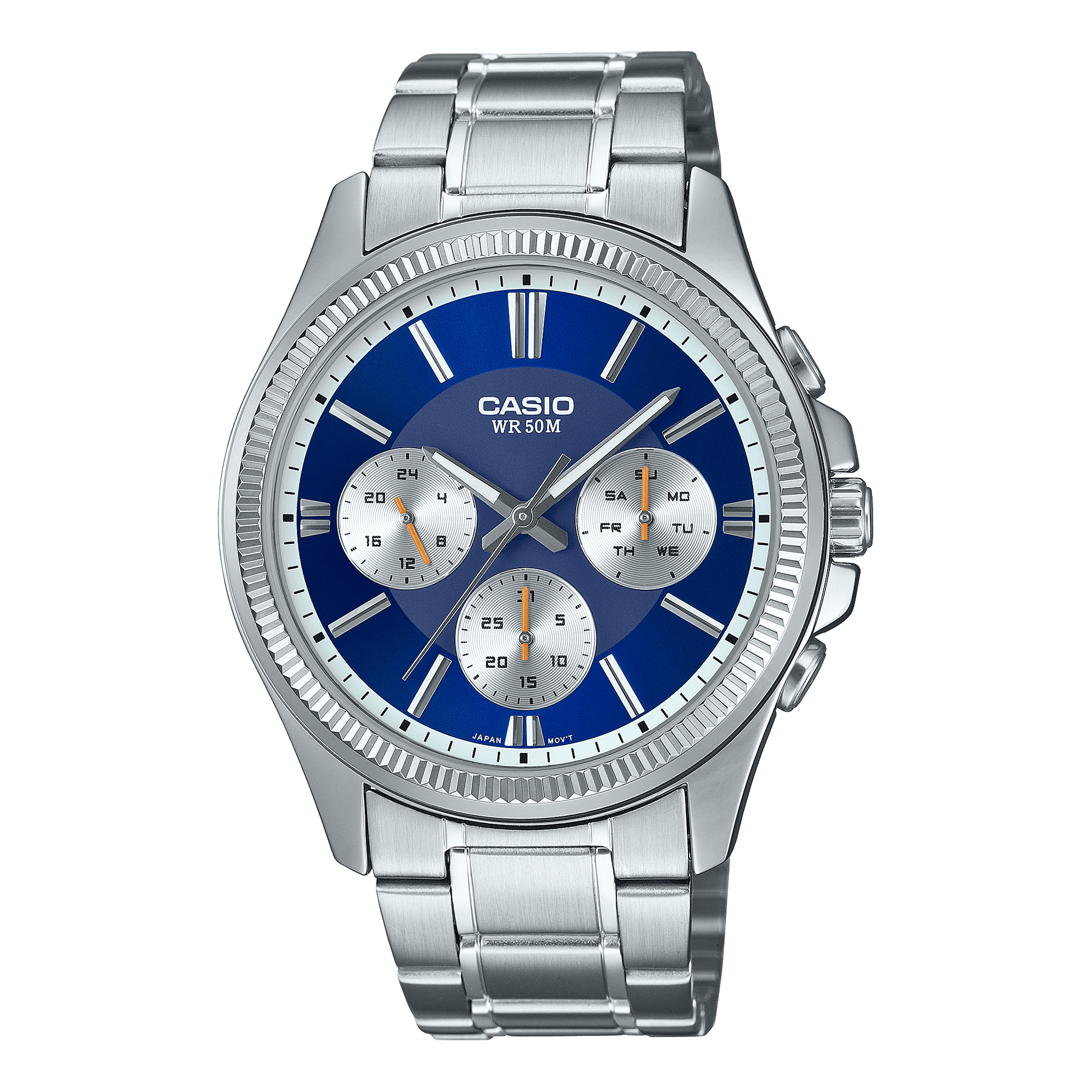 CASIO MTP-1375D-2A1VDF BLUE ANALOG DIAL SILVER STAINLESS STEEL BAND MEN'S WATCH A2228