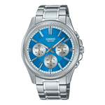 CASIO MTP-1375D-2A2VDF TURQUOISE BLUE ANALOG DIAL SILVER STAINLESS STEEL BAND MEN'S WATCH A2229
