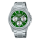 CASIO MTP-1375D-3AVDF GREEN ANALOG DIAL SILVER STAINLESS STEEL BAND MEN'S WATCH A2230
