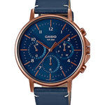 CASIO MTP-E321RL-2AVDF ROSE GOLD IP BLUE ANALOG DIAL BLUE LEATHER BAND MEN'S WATCH A1849