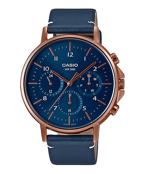 CASIO MTP-E321RL-2AVDF ROSE GOLD IP BLUE ANALOG DIAL BLUE LEATHER BAND MEN'S WATCH A1849