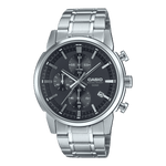 CASIO MTP-E510D-1A1VDF BLACK ANALOG DIAL SILVER STAINLESS STEEL BAND MEN'S WATCH A2302