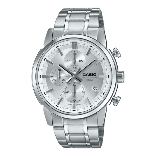 CASIO MTP-E510D-7AVDF SILVER ANALOG DIAL SILVER STAINLESS STEEL BAND MEN'S WATCH A2305