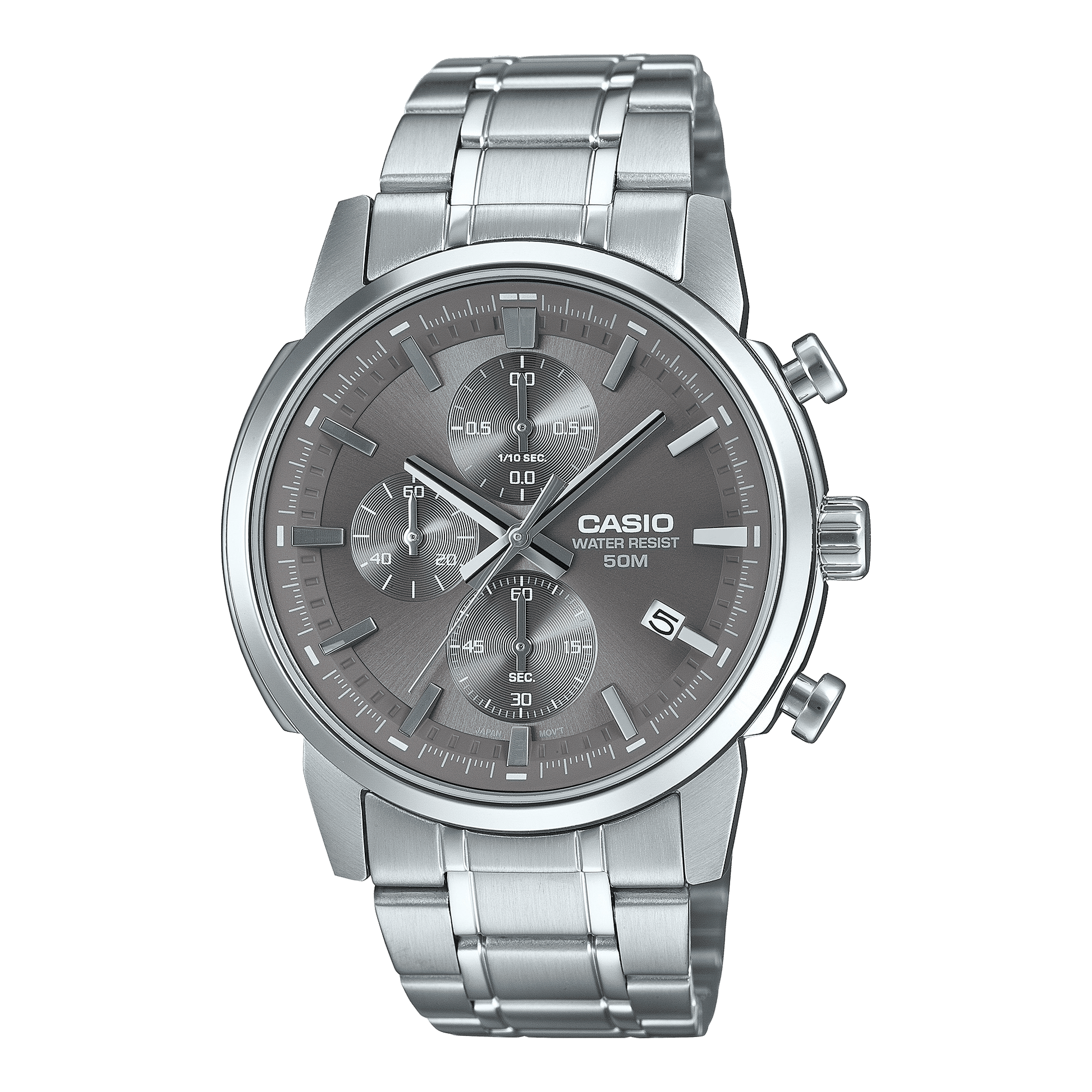 CASIO MTP-E510D-8AVDF GRAY ANALOG DIAL SILVER STAINLESS STEEL BAND MEN'S WATCH A2306