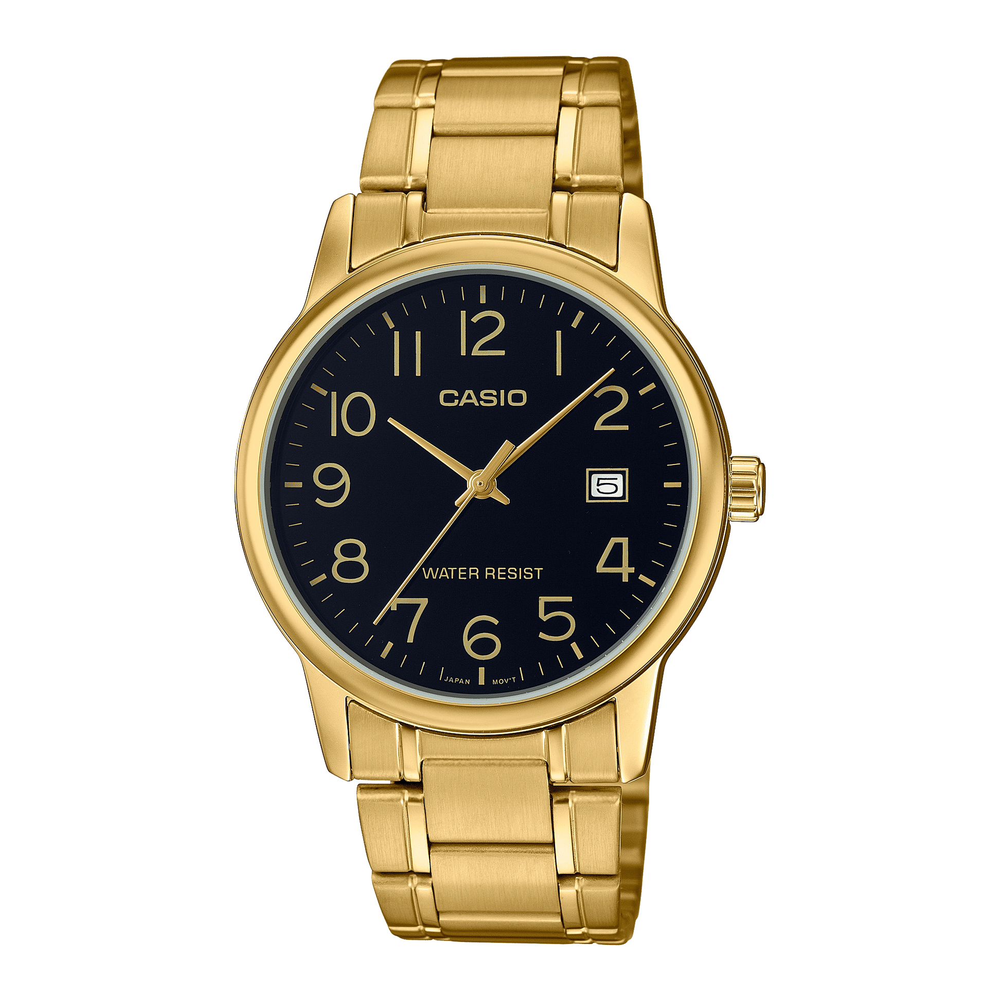 CASIO MTP-V002G-1BUDF GOLD IP BLACK ANALOG DIAL GOLD IP STAINLESS STEEL BAND MEN'S WATCH A2311