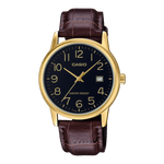 CASIO MTP-V002GL-1BUDF GOLD IP BLACK ANALOG DIAL BROWN LEATHER BAND MEN'S WATCH A2313