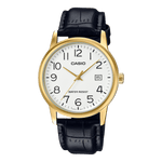 CASIO MTP-V002GL-7B2UDF GOLD IP WHITE ANALOG DIAL BLACK LEATHER BAND MEN'S WATCH A2314