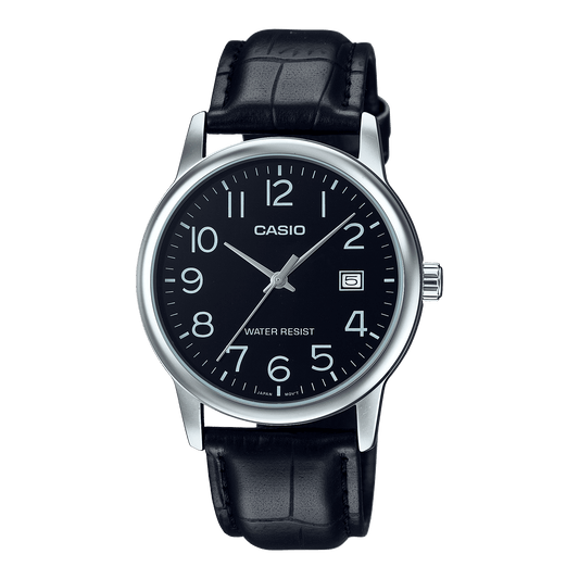 CASIO MTP-V002L-1BUDF BLACK ANALOG DIAL BLACK LEATHER BAND MEN'S WATCH A2315