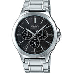 CASIO ENTICER MEN MTP-V300D-1AUDF BLACK ANALOG DIAL SILVER STAINLESS STEEL  BAND A1173