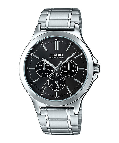 CASIO ENTICER MEN MTP-V300D-1AUDF BLACK ANALOG DIAL SILVER STAINLESS STEEL  BAND A1173