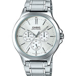 CASIO ENTICER MEN MTP-V300D-7AUDF WHITE ANALOG DIAL SILVER STAINLESS STEEL  BAND A1174