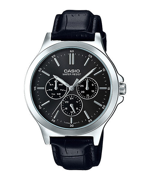 CASIO MTP-V300L-1AUDF BLACK ANALOG DIAL BLACK LEATHER BAND MEN'S WATCH A1176