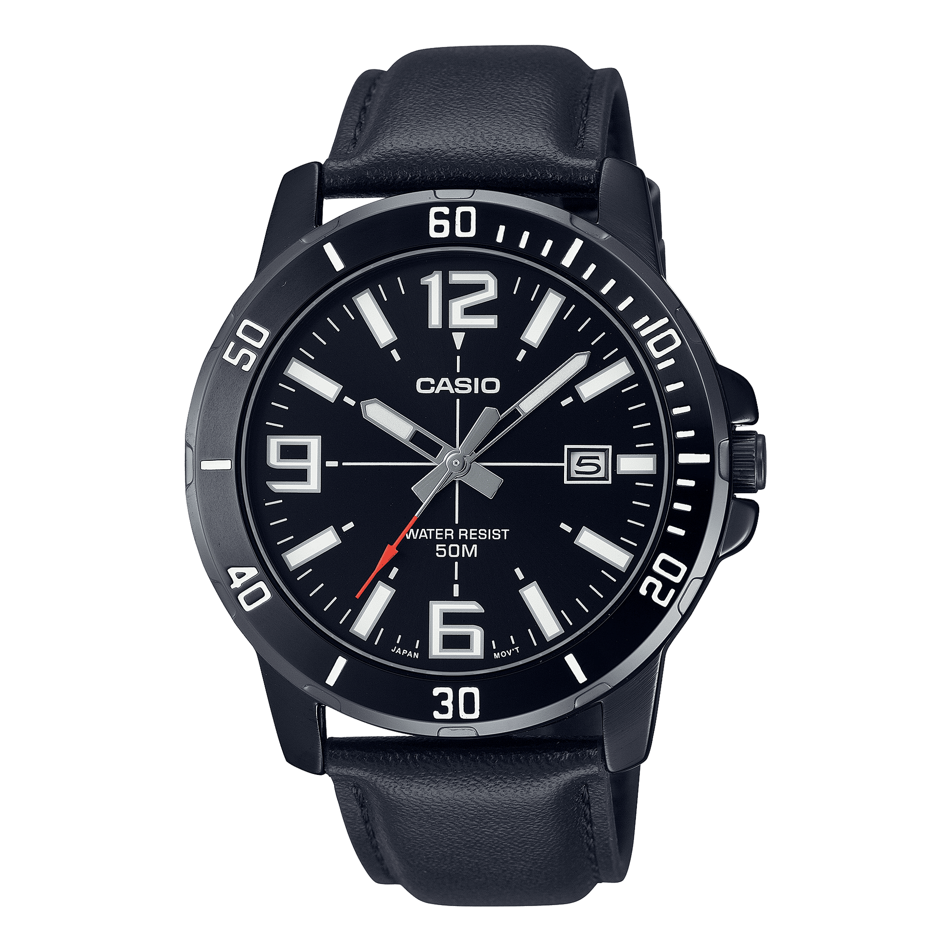 CASIO MTP-VD01BL-1BVUDF BLACK IP ANALOG DIAL BLACK LEATHER BAND MEN'S WATCH A1981