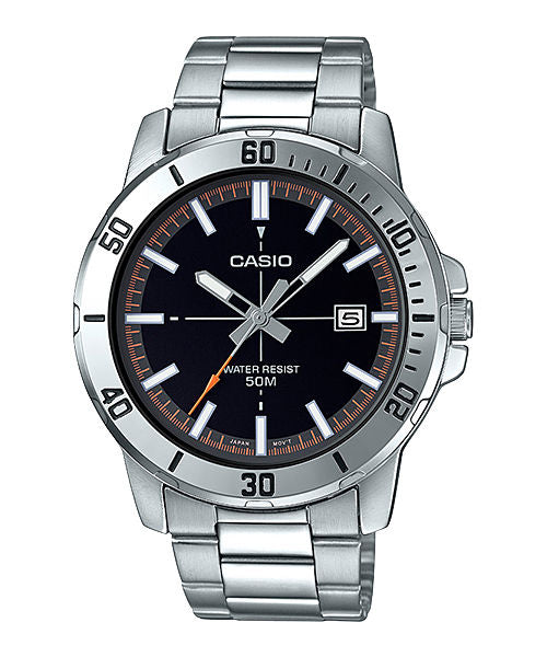 CASIO MTP-VD01D-1E2VUDF BLACK ANALOG DIAL SILVER STAINLESS STEEL BAND MEN'S WATCH A1734