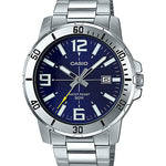 CASIO MTP-VD01D-2BVUDF BLUE ANALOG DIAL SILVER STAINLESS STEEL BAND MEN'S WATCH A1363