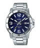 CASIO MTP-VD01D-2BVUDF BLUE ANALOG DIAL SILVER STAINLESS STEEL BAND MEN'S WATCH A1363