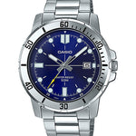 CASIO MTP-VD01D-2EVUDF BLUE ANALOG DIAL SILVER STAINLESS STEEL BAND MEN'S WATCH A1364