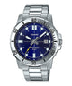 CASIO MTP-VD01D-2EVUDF BLUE ANALOG DIAL SILVER STAINLESS STEEL BAND MEN'S WATCH A1364