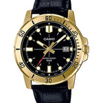 CASIO MTP-VD01GL-1EVUDF GOLD IP BLACK-GOLD ANALOG DIAL BLACK LEATHER BAND MEN'S WATCH A1369