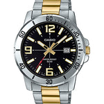 CASIO MTP-VD01SG-1BVUDF BLACK ANALOG DIAL DUAL TONED STAINLESS STEEL BAND MEN'S WATCH A1735