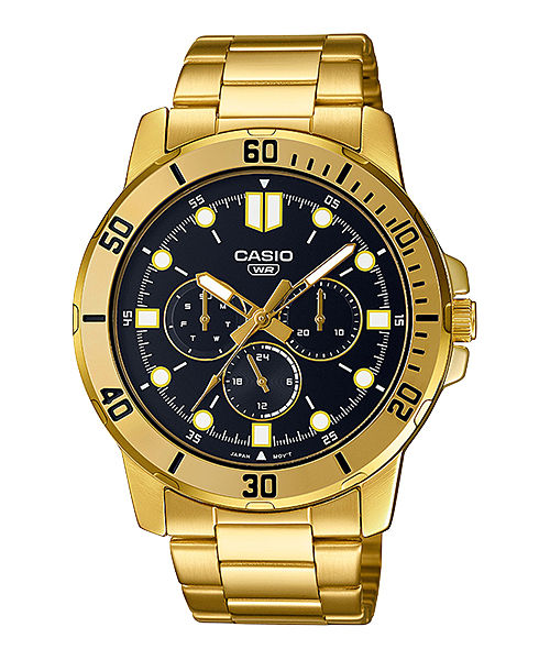 CASIO MTP-VD300G-1EUDF GOLD IP BLACK ANALOG DIAL GOLD IP STAINLESS STEEL BAND MEN'S WATCH A1856