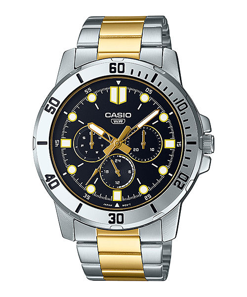 CASIO MTP-VD300SG-1EUDF BLACK-GOLD ANALOG DIAL DUAL TONED STAINLESS STEEL BAND MEN'S WATCH A1859